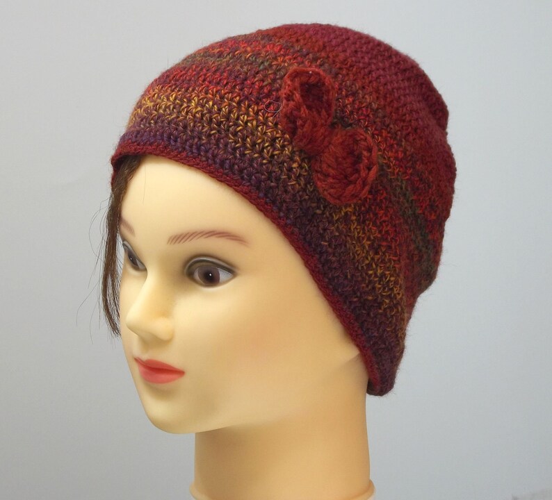 Chapeau de bonnet de crochet avec larc, chapeau brun rouge rouillé pour des femmes image 5