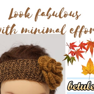 Flower headband for women, mustard ear warmer, stretchy hair band image 10