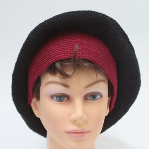 Red cloche crochet hat, winter warm hat, red and black boho hat image 3