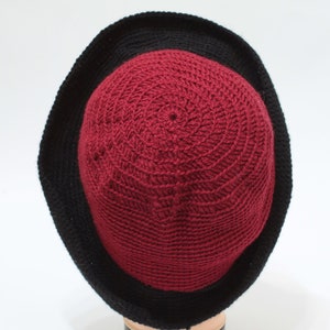 Red cloche crochet hat, winter warm hat, red and black boho hat image 5