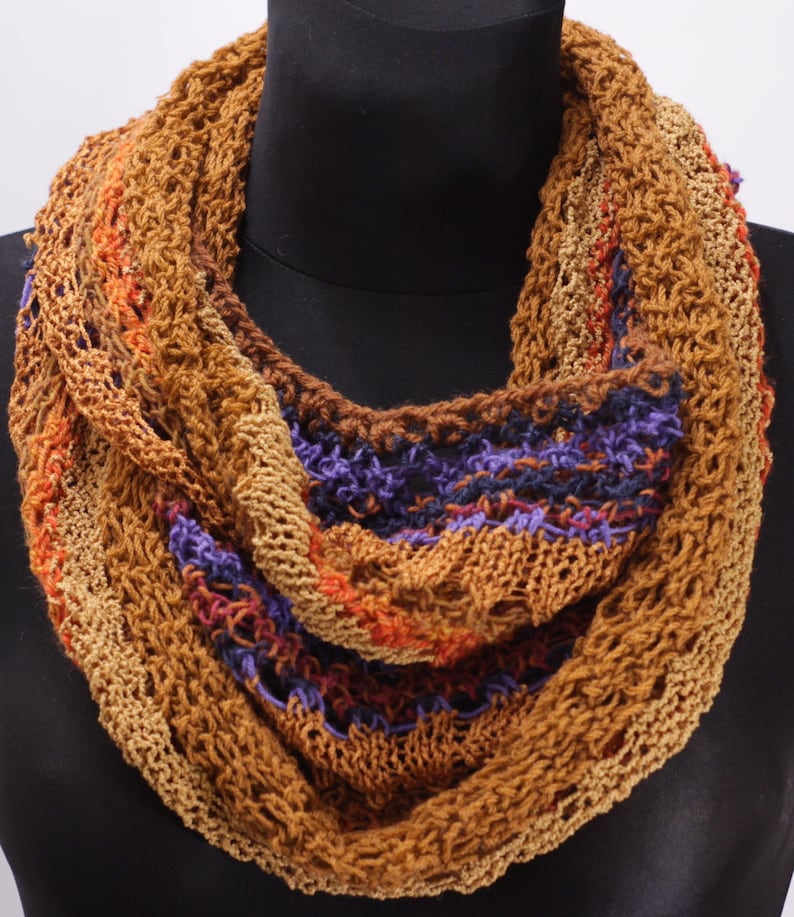 Knitted Lace Scarf, Infinity Loop Scarf, Circle Neck Warmer Snood - Etsy