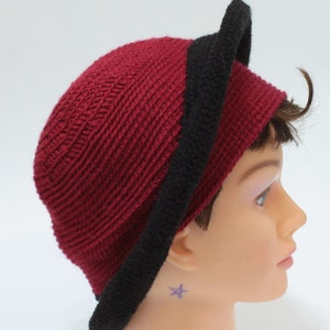 Red cloche crochet hat, winter warm hat, red and black boho hat image 4