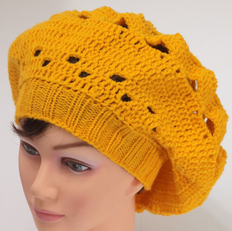 French Yellow Lace Beret, Boho Crochet Lace Hat, Vintage Inspired Etsy
