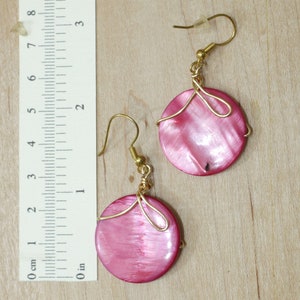 Pink dangle earrings, MOP wire wrapped summer party jewelry image 8