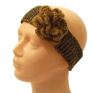 Flower headband for women, mustard ear warmer, stretchy hair band image 3