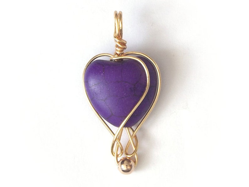 Purple heart wire wrapped pendant, love charm image 1