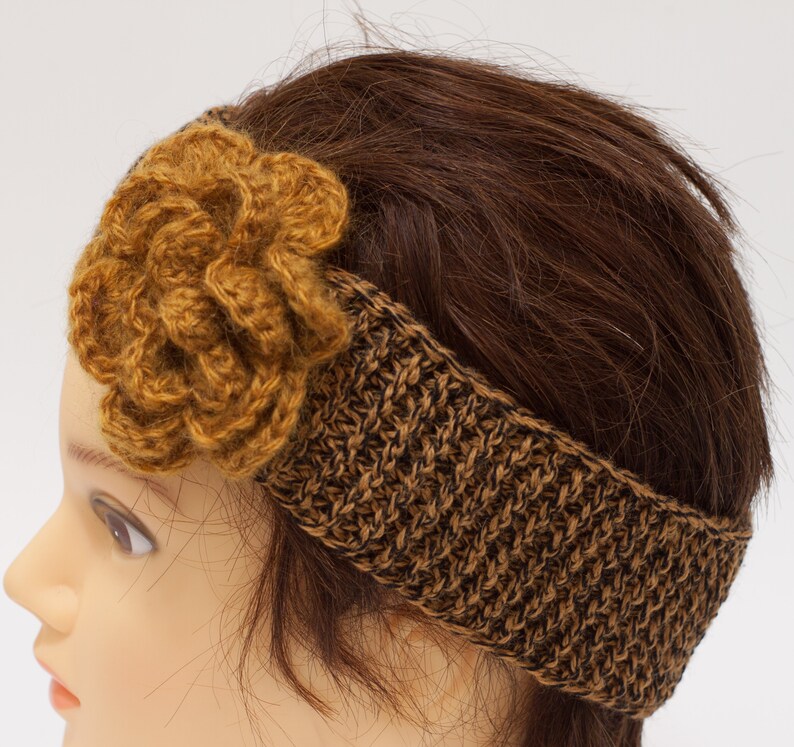 Flower headband for women, mustard ear warmer, stretchy hair band image 6