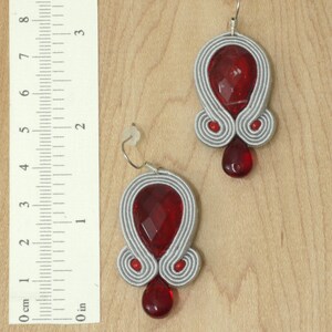Dangle drop soutache embroidery earrings, red elegant and original anniversary jewelry, unique handmade Christmas holidays fashion earrings image 6