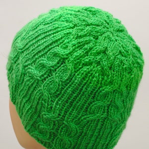 Bonnet de câble de chapeau tricoté à la main adulte ou adolescent, chapeau de chimio tricoté vert femmes hommes chapeau de bonnet de tous les jours, chapeaux en tricot de câble faits maison design unisexe image 1