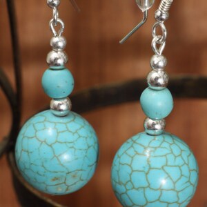 Boucles d'oreilles pendantes turquoise, boucles d'oreilles tendance, bijoux de grand-mère bohème bleu image 2