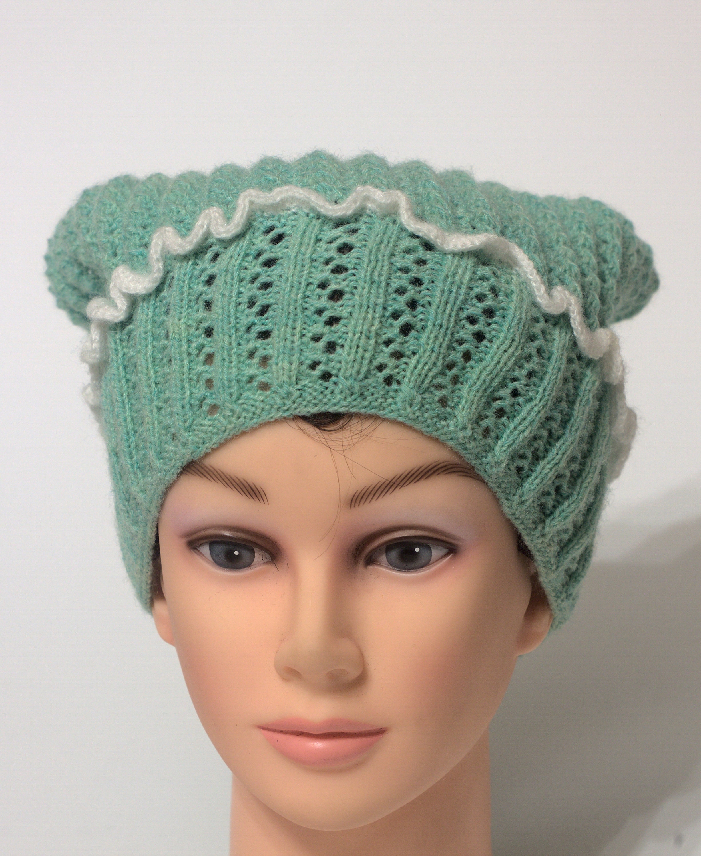 Green Bandana Head Scarf for Women Hand Knitted Lace Headband Etsy