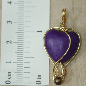 Purple heart wire wrapped pendant, love charm image 9