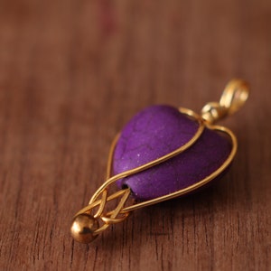 Purple heart wire wrapped pendant, love charm image 4