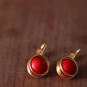 Wire wrapped red post earrings, Christmas gift for women image 4