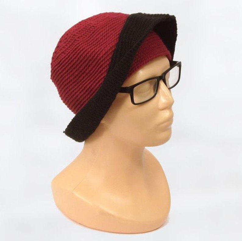 Red cloche crochet hat, winter warm hat, red and black boho hat image 2
