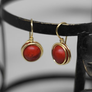 Wire wrapped red post earrings, Christmas gift for women image 3