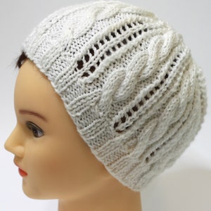 Bonnet en dentelle blanche, chapeau de câble tricoté à la main, boho chic image 9