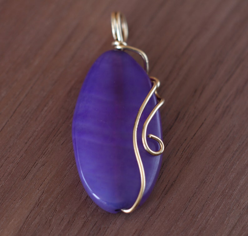 Pendentif violet de collier dagate, pierre naturelle enveloppée de fil, emballage en laiton de fil image 8