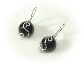 Monogram black onyx earrings, personalized jewelry with initial, special gift for women