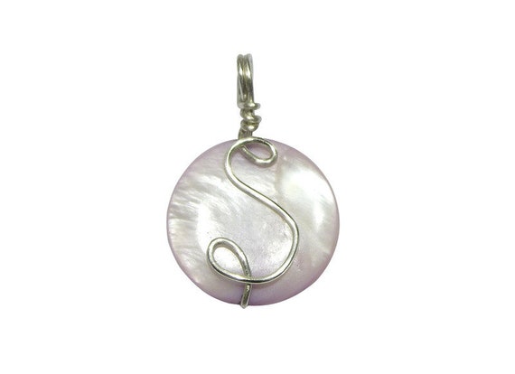 Monogram Necklace: Wire Wrapped Mother of Pearl Initial Pendant