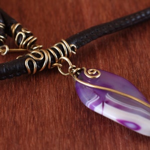 Purple agate necklace, gemstone pendant medallion, purple violet wire wrapped stone image 8