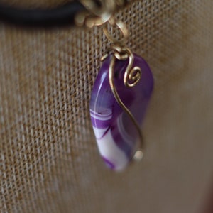 Purple agate necklace, gemstone pendant medallion, purple violet wire wrapped stone image 3