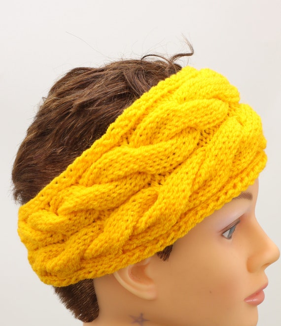 Yellow Cable Knit Headband: Adjustable Braided Ear Warmer - Etsy