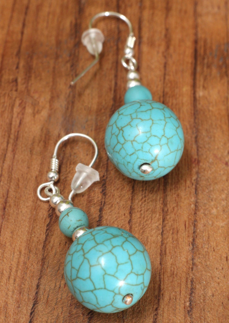 Boucles d'oreilles pendantes turquoise, boucles d'oreilles tendance, bijoux de grand-mère bohème bleu image 4