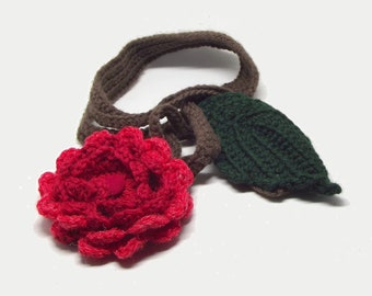 Bloemen korte sjaal ketting, gehaakte rode roos boho choker