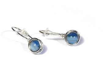 Blue agate wire wrapped earrings, gemstone minimalist jewelry