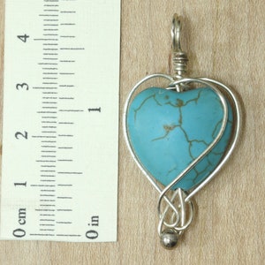 Pendentif coeur turquoise, pendentif collier enveloppé de fil image 6