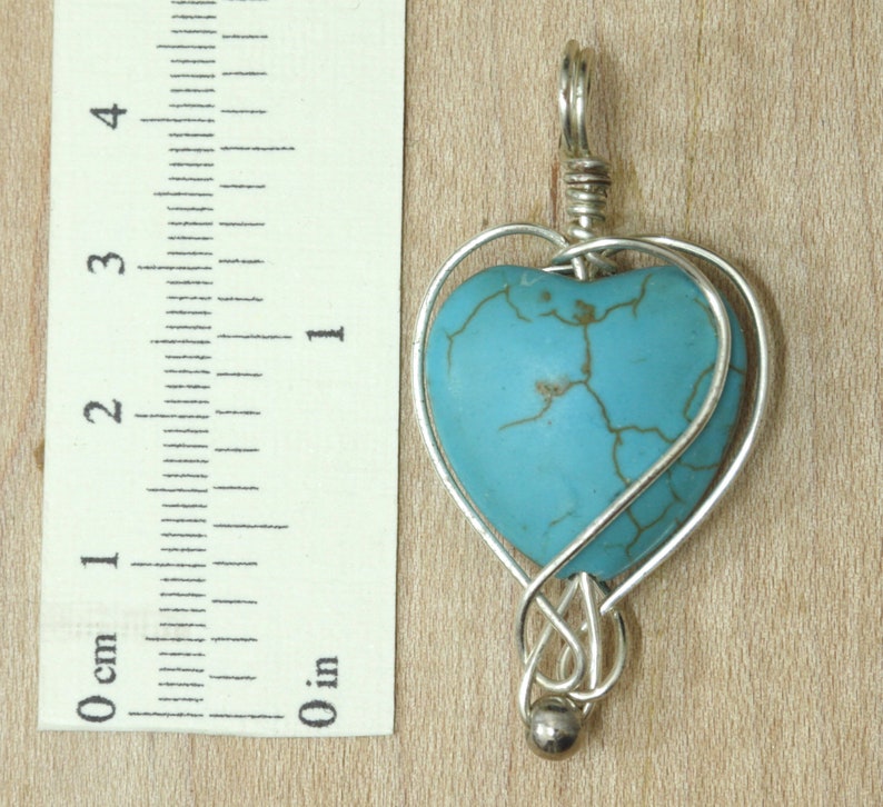 Pendentif coeur turquoise, pendentif collier enveloppé de fil image 6