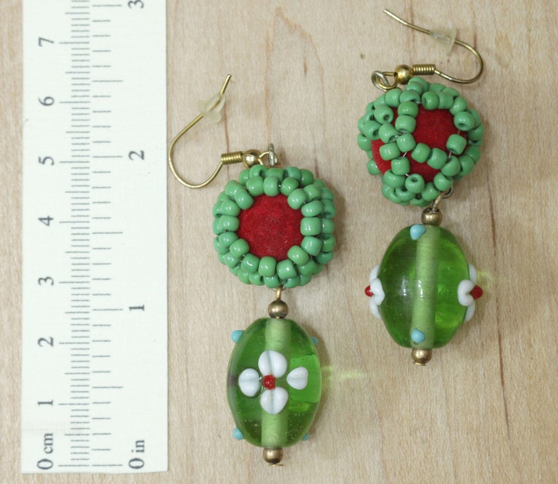 Boucles doreilles en verre dangle vert, boucles doreilles perlées avec pendentif en verre, fleur folk boho bijoux image 5