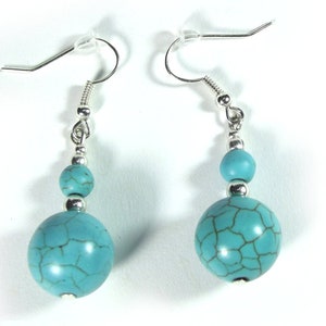 Boucles d'oreilles pendantes turquoise, boucles d'oreilles tendance, bijoux de grand-mère bohème bleu image 1