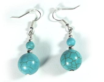 Turquoise dangle earrings, statement earrings, blue boho granny jewelry