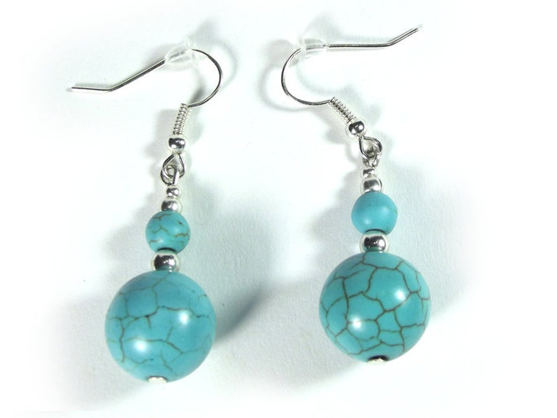 Boucles d'oreilles pendantes turquoise, boucles d'oreilles tendance, bijoux de grand-mère bohème bleu image 1