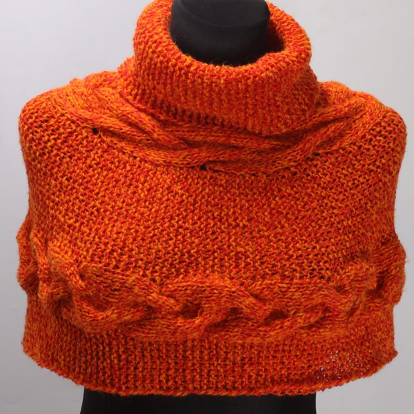 Chauffe-mandarine tricoté avec col roulé, pull orange ou cape pour elle