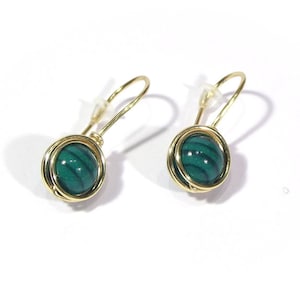 Malachite post earrings, green natural stones minimalist earrings image 1