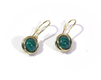 Boucles d’oreilles post malachite, pierres naturelles vertes boucles d’oreilles minimalistes