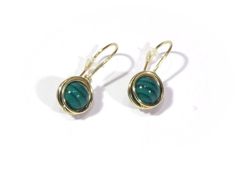 Malachite post earrings, green natural stones minimalist earrings image 1