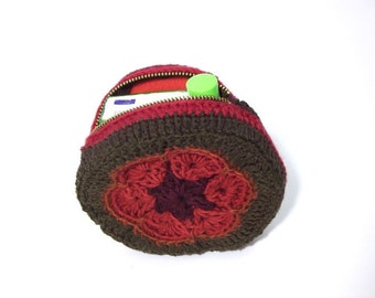 Porte-monnaie bohème au crochet, pochette à fermeture éclair mignonne petite fleur, trousse de maquillage etui zippée au crochet pour femmes, étui à fermeture éclair pour clés, étui à tampons pour trousse de médicaments