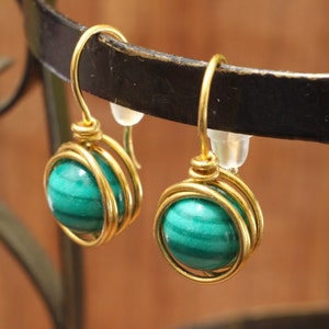 Malachite post earrings, green natural stones minimalist earrings image 2