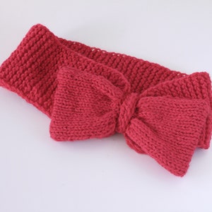 Red headband with bow, knitted fancy warmer, adjustable hairband image 3