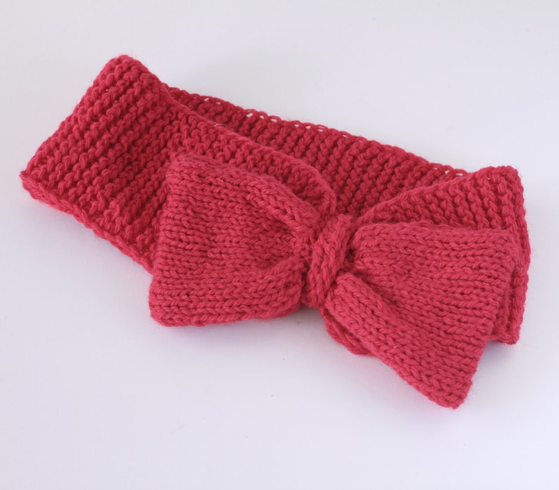 Red headband with bow, knitted fancy warmer, adjustable hairband image 3