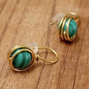 Malachite post earrings, green natural stones minimalist earrings image 5
