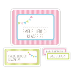 Namensaufkleber für Kinder, Schulaufkleber, Geschenk Einschulung, Geschenk Schulanfang, Sticker, Aufkleber mit Namen Wimpel GIRL ASET005 Bild 1