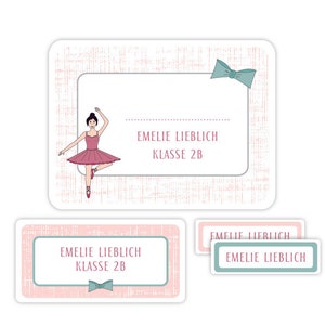 Namensaufkleber für Kinder, Schulaufkleber, Geschenk Einschulung, Geschenk Schulanfang, Sticker, Aufkleber mit Namen Ballerina ASET030 Bild 1