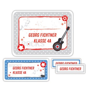 Namensaufkleber für Kinder, Schulaufkleber, Geschenk Einschulung, Geschenk Schulanfang, Sticker, Aufkleber mit Namen - Rockstar ASET007