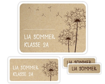 Namensaufkleber für Kinder, Schulaufkleber, Geschenk Einschulung, Geschenk Schulanfang, Sticker, Aufkleber mit Namen - Pusteblume ASET021