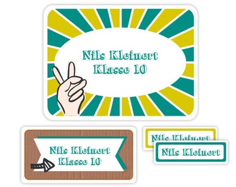 Namensaufkleber für Kinder, Schulaufkleber, Geschenk Einschulung, Geschenk Schulanfang, Sticker, Aufkleber mit Namen - Peace ASET036